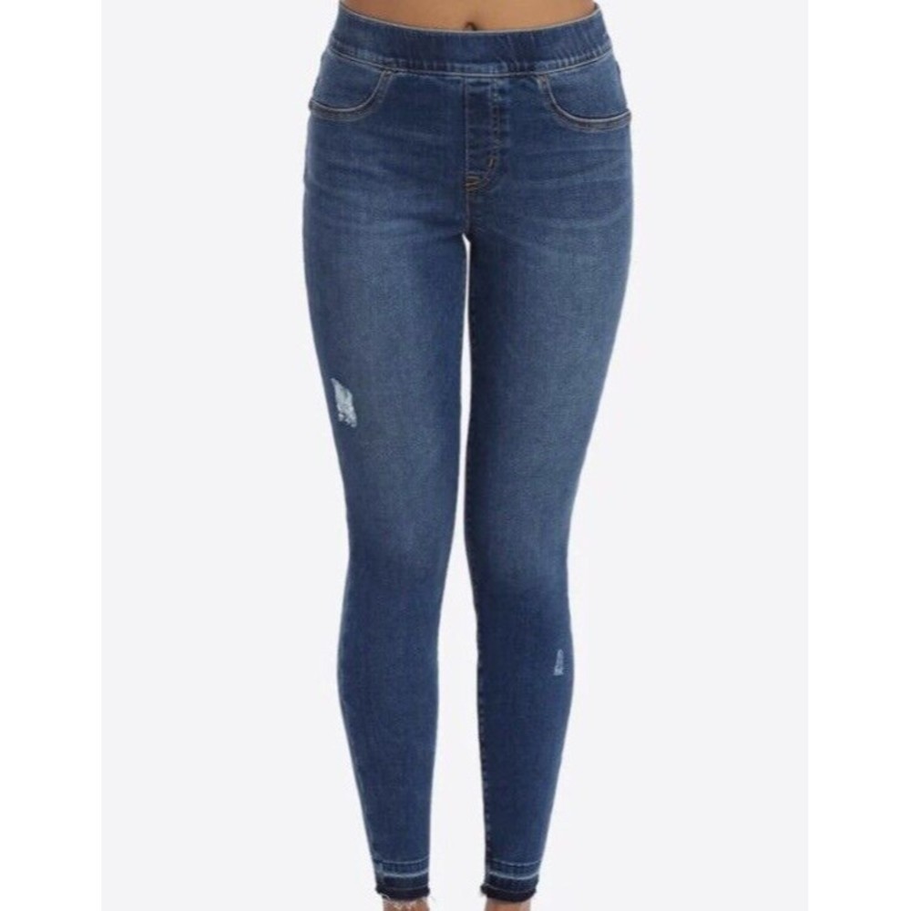 Spanx Women’s Distressed Ankle Skinny Jeans High Rise Stretch Denim Raw Hem Sz S